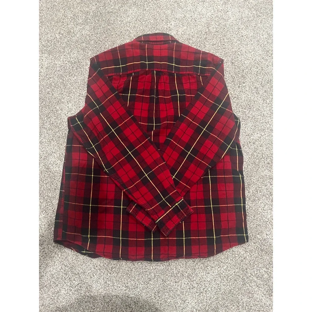 LL Bean Traditional Fit Flannel Shirt Mens Large Red Black Plaid Cotton 228061 - Picture 2 of 5